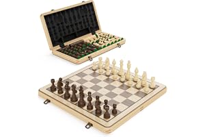 38 cm schack- och damset i trä, 2-i-1 brädspel, 7,6 cm kung Stauntonfigurer, 2 extra damer