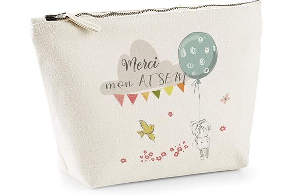SB17 Trousse imprimée Merci mon ATSEM en coton bio, cadeau atsem, cadeau trousse lapin, trousse cadeau fin d'année, merci atsem
