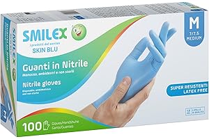 BERICAH Skin Blue 100Pz Guanti Nitrile Senza Polvere Monouso Non Sterili Ambidestri (M)