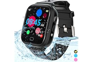 FRLONE Kinder-Smartwatch Telefon – IP67 wasserdichte Smartwatch Jungen Mädchen mit Touchscreen 5 Spiele Kamera Alarm SOS Anruf – Digital Armbanduhr für 3-13 Jahre Kinder Geburtstagsgeschenk (Schwarz)