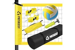 Patiassy 9.75M*0.9M Filet de Volleyball Professionnel en Plein air, Jardin avec poteaux en Acier à Hauteur réglable, Filet en Nylon Solide, Ballon de Volleyball en PU et Sac de Transport