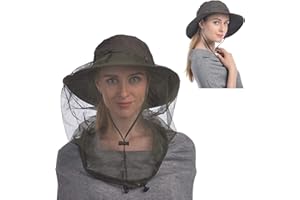 USHAKE kapelusz z siatką na głowę, kapelusz safari przeciwsłoneczny typu bucket z ukrytą moskitierą, ZIELONY, 7 3/8