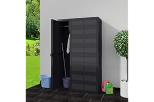 Gecheer Armario de Jardín con 3 Puertas y 4 Estantes Ajustables Armario de Almacenaje Armario Alto de Exterior para Terraza Patio Negro