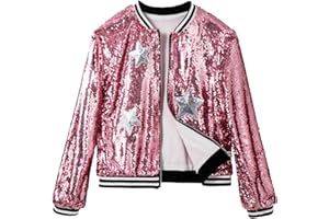 LOLANTA Blouson Bombardier à Poches Zippées à Paillettes pour Filles Veste de Baseball à Manches Longues pour Enfants