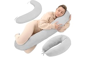 TOTSY BABY Poduszka do karmienia XXL muślinowa Poduszka boczna do spania Poduszka ciążowa Poduszka pozycjonująca - Bawełniana Poduszka ciążowa Dorośli - 190 cm szary