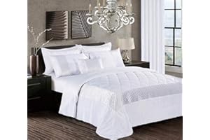 THL Luxury Bedspread Bed Throw Set Beddings Comforters Pillow Shams (White, Double)