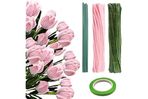 ELFINFI Limpiapipas, 220 Piezas Limpiapipas Manualidades, Rosa Tulipán Limpia Pipas para Manualidades, Limpia Pipas para Proyectos de Manualidades con Ramo de Flores de Tulipán DIY, Actividades Creativas