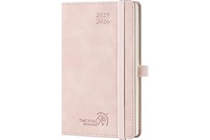 POPRUN Agenda Settimanale 2025 2026 Piccola 16 x 10,5 cm, 1 Pagina a Settimana con 1 Pagina di Appunti, Copertina Morbida, Portapenne Autoadesivo, Carta Spessa da 100 GSM, Rosa