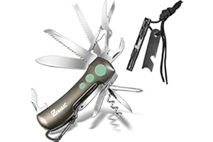 ZIMAIC Navaja Suiza y Pedernal, 15 en 1 Navaja Multifuncional, Multiherramienta y Pedernal 5 en 1, con destornillador, tijeras, sierra, brújula