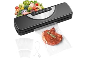 VPCOK DIRECT Macchina Sottovuoto Alimenti 5 in 1 con Taglierina Incorporata, Automatica Sigillatore Sottovuoto Macchina per Alimenti Secchi che Umidi con 10 Sachetti Sottovuoto e Tubo Sottovuoto