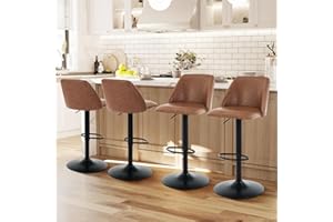 ‎COLAMY COLAMY 360° Drehbarer Höhenverstellbarer Barhocker 4er Set, Moderne Kücheninsel Barstühle mit Rückenlehne, PU-Kunstleder Barstühle mit Fußstütze – Geeignet für Küche, Bar, Esszimmer, Büro, Braun