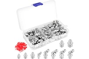 MXTIMWAN 105 Pezzi Set di Ingrassatori, Assortimento di Ingrassatori con Cappucci Protettivi, M6 M8 M10 Grasso Raccordo Assortimento per Attrezzature Meccaniche (Dritto e Angolato 45 ° 180 °)