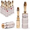 UC-Express 8x High End Nakamichi Banana Plugs for Cables up to 6 mm² - 24K Soldered or Screwed Gold-plated, No Plastic, in Bl