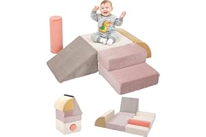 BanaSuper 5 Bloques de Espuma para Escalada, Gimnasio Interior para Bebés, Carrera De Obstáculos De Interior, Convertible y Tapete de Juego, Desarrollo Psicomotor para Casa y Guardería, Rosa
