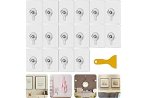 PEAKTOP 16 sztuk samoprzylepnych śrub do ściany, śruby bez wiercenia, haczyki do zdjęć, ze skrobakiem, przezroczyste haczyki do kuchni, łazienki, szafy, biura