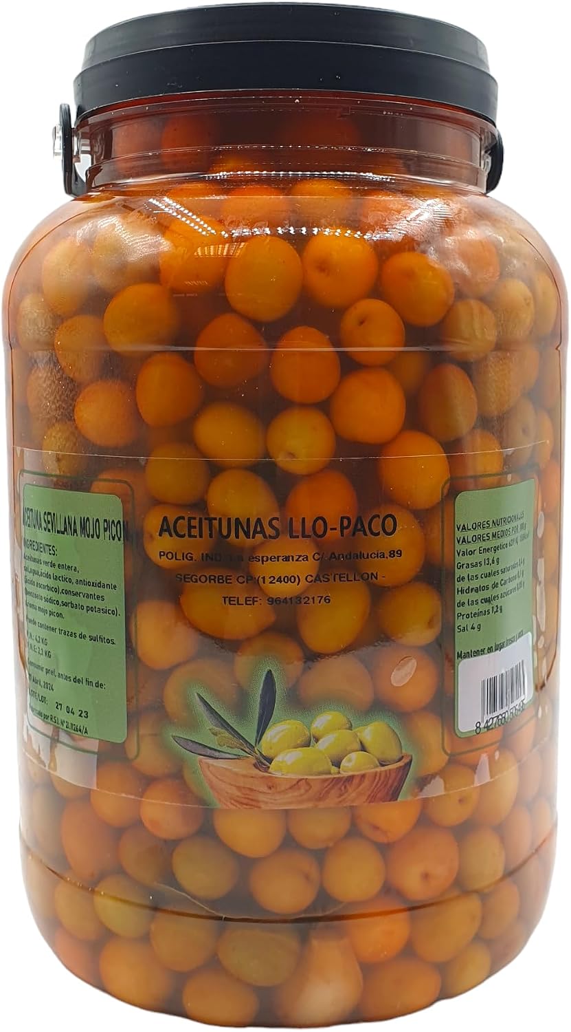 Aceitunas Mojo Picon - Garrafa Pet de Olivas Mojo Picon de 4,2 kg. - Aceitunas Mojo Picon Llo-Paco
