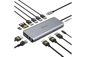 MOKIN Stations d'accueil USB C Double Moniteur, Dock USB C 13 en 1 vers Dual HDMI et Displayport,Ethernet Gigabit, PD 100W, 3* USB 3.0, 2*USB 2.0, SD/TF et Audio, Hub USB C pour MacBook HP Lenovo Dell