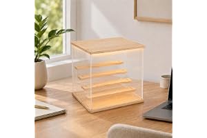 Akrylmonter monter med LED, 3/4/5 nivåer, dammskydd, monter, högtransparent displayfodralslåda för samlarobjekt, figurer, sam