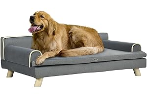 PawHut Canapé pour Chien Chat Design scandinave Coussin Moelleux Amovible Pieds Bois Massif 100 x 62 x 32 cm Gris