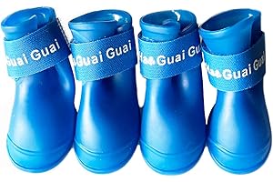 FAYEMINT 4 Pièces Bottes de Pluie pour Chiens, Bottes de Chien en Silicone, Bottes pour Chien Protection, Chaussures Chien Antidérapantes Imperméables, pour Protéger les Pattes de Chien (5 cm × 4 cm, Bleu)