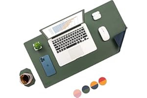 MIIDD Alfombrilla de escritorio de cuero PU de doble cara, alfombrilla de escritorio para portátil con patas, alfombrilla de escritorio impermeable para la oficina o el hogar (Verde y Azul, 80 x 40)