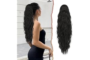 Sofeiyan Coleta Postiza Pelo Natural, 66cm Ondulado Rizado Cola de Caballo Extension con Cordón Sintética Postizos de Pelo Coleta Extensiones de Pelo para Mujeres,Negro Natural