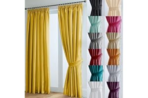 John Aird Luxury Faux Silk Fully Lined Pencil Pleat Curtains With Matching Tie Backs (Yellow, 229cm Width x 137cm Drop (90"x 54")
