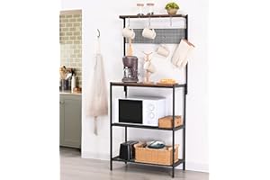 H JINHUI Kitchen Baker's Rack, Microwave Oven Stand with 6 S-Hooks, Kitchen Storage Rack, Industrial Coffee Bar Station, Suitable for Kitchen & Dining Room, Metal Frame,154 x 35 x 70 cm