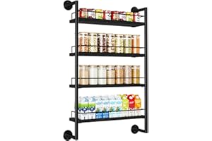 IBUYKE Especiero Pared,4 Estantes Especieros para Cocina Pared,Organizador de Especias para Hasta 50 Tarros,Estante Especias de Madera para Puerta de Armario de Cocina,Baño,Despensa,Negro TLJ016B