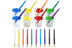 KZNKZN 18 Pcs Paint Brushes in 10 Colors and 8 Pieces Assorted Colored Spill Proof Paint Cups，Non-Spilled Water Cup Mixing Paint Pot and Stopper Lid for Kids School Supplies Art Class