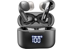 TOZO T20 Bezprzewodowy zestaw słuchawkowy Bluetooth 48,5 Hrs Playtime, wodoszczelność IPX8, podwójny mikrofon, tłumienie szumów połączeń i etui do ładowania bezprzewodowego Czarny