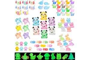Feivando 120 Pcs Luminous Mini Resin Animals Glow in The Dark Small Little Tiny Resin Figures Ducks Axolotls Garden Miniature Figurines for Crafts Micro Landscape Decoration Fairy Garden Accessories