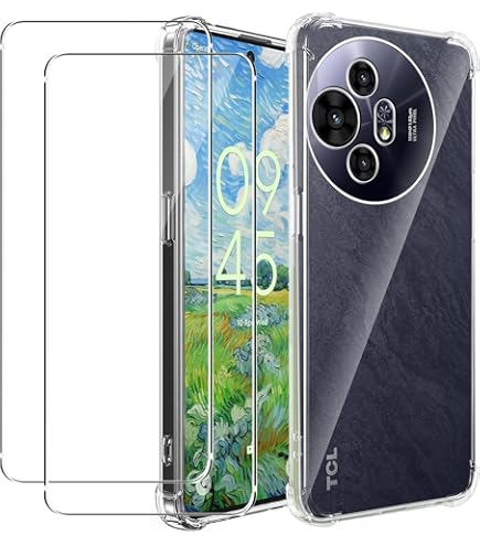Coiwxmoi Cover per TCL 50 Pro NxtPaper/TCL 50 NxtPaper 5G con 2 Pezzi Pellicola Vetro Temperato, Ultra Sottile Morbido TPU Trasparente Silicone Custodia Antiurto AntiGraffio Bumper Protettiva Case