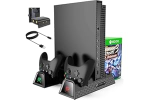 OUTWAY CTPOWER Cooling Stand for Xbox One/S/X, Vertical Charging Station With 2 Pack 600mAh Batteries, Games Storage, Dual Controller Charging