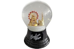 VIENNA SNOWGLOBE Schneekugel Echtglaskugel - Fast wie echter Schnee Motiv: Steffl & Riesenrad, 8 cm