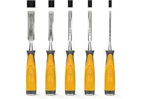 TOLESA Set di 5 pezzi di scalpelli per legno, Cr-V e impugnatura morbida con estremità a martello Kit di scalpelli per legno per carpenteria, lavorazione del legno