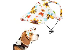 JpGdn Dog Sun Hat Baseball Cap XL Puppy Dog Cat Hat with Ear Holes Adjustable Drawstring Waterproof UV Protection Honey Bee White XL
