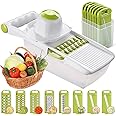 ADOV All in 1 Mandoline Slicer, Fruit and Vegetable Slicer, Multi Function Veg Cutter, Interchangeable Stainless Steel with Food Container, Hand Protector, Julienne Slice for Potato Onion (Lime)