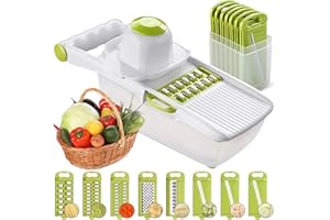 ADOV Mandoline de Cuisine, Tout en 1 Coupe Légumes Multifonctions avec Acier Inoxydable Lame, Protège Main, Récipient Alimentaire, Professionnelle Trancheuse pour Julienne Oignon Fruit Tomate Patate