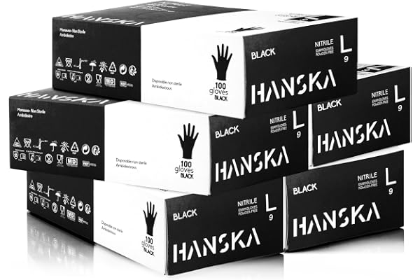 HANSKA 500 Engångshandskar i nitril, svarta – Pulverfria – Engångshandskar för båda händerna – Icke-sterila – Gummibaserade