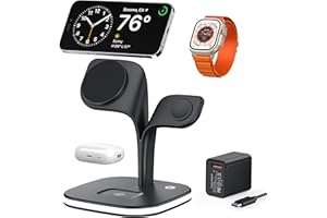 EXW Mag-Safe Chargeur Induction, Station de Charge sans Fil Rapide Compatible Magnétique, Appareils Multiples pour iPhone 16 15 14 13 12 Pro/Max/Plus, Apple Watch 10 9 8 SE 7 6 5 4 3, Airpods 2/3/Pro