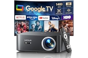 Proyector 4K【1400 ANSI/Google TV/Netflix Oficial】 WiMiUS Proyector Full HD 1080P Nativo, Auto Focus/Keystone, WiFi 6&Bluetooth 5.2, Control de Voz Projector en Casa/Exterior (Negro)