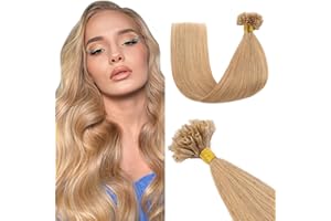 45cm - Silk-co Extensiones de Queratina de Pelo Natural 0.5g *100 Mechas U Tip Keratina Hair Extensions Remy Human Hair - 27# Rubio Oscuro