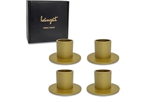 heimzeit Portacandele in Metallo per Candele a Stelo Ø22 mm e Candele da Tavolo [4 Pezzi, Rotondo], Colore: Oro, Design Elegante, Candelabro per una Raffinata Decorazione Della Stanza