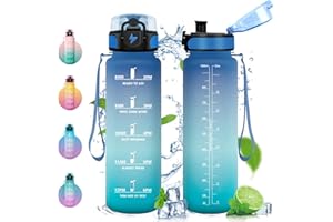 Vikastar Gourde Sport, 500ml/1000ml/1500ml Étanche & Réutilisable, Gourde Enfant, Motivation avec Filtre Gourde, Bouteille, Bouteille d'eau, pour Gym, Enfant, École, Bureau, Yoga