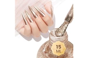 MIZHSE Vernis à Ongles à Paillettes Doré Holographique - Shining Shine Nail Art - Séchage Rapide - Longue Durée - 15 ml
