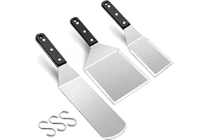 Herogo Stainless Steel Spatula Set of 3, Metal Griddle Barbecue Tools Set with ABS Handle, Griddle Scraper Pancake Flipper & Burger Turner, Professional Accessories for BBQ Flat Top Grill Teppanyaki