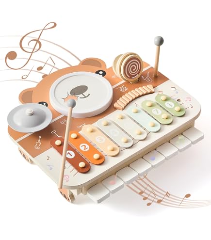 Batterie Musicale En Bois Pour Enfants 3 Ans+ : 7 Instruments En 1, éveil Et Amusement Garanti !