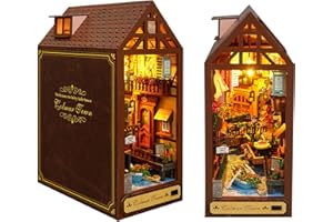 Cuteefun Drewniane podpórki do książek 3D, zestaw do samodzielnego wykonania, miniaturowy domek dla lalek z meblami, wkładka na półkę, prezent na urodziny, Święto Dziękczynienia, Boże Narodzenie