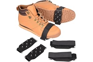HOCHSTE Snow Ice Grips Winter Boot Grippers Strap Metal Spikes Cleat 7 Studs Anti Slip Touch & Close on Shoe Snow Ice Climbing One Shoe Size for Walking Jogging Hiking Climbing For Men Women Kids